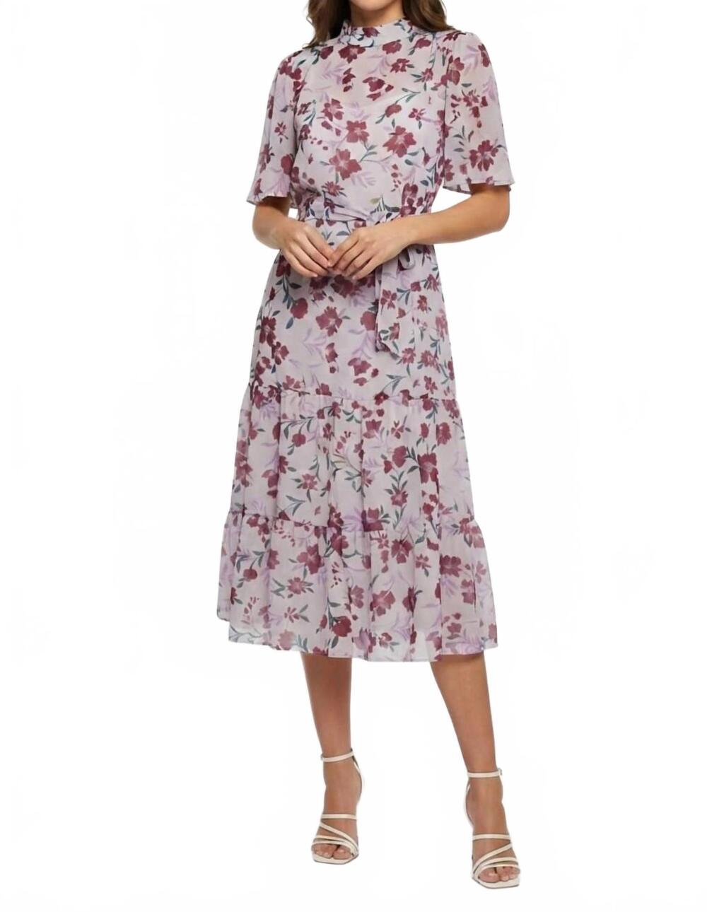 NEW MAGGY LONDON chiffon floral maxi dress in sand berry
